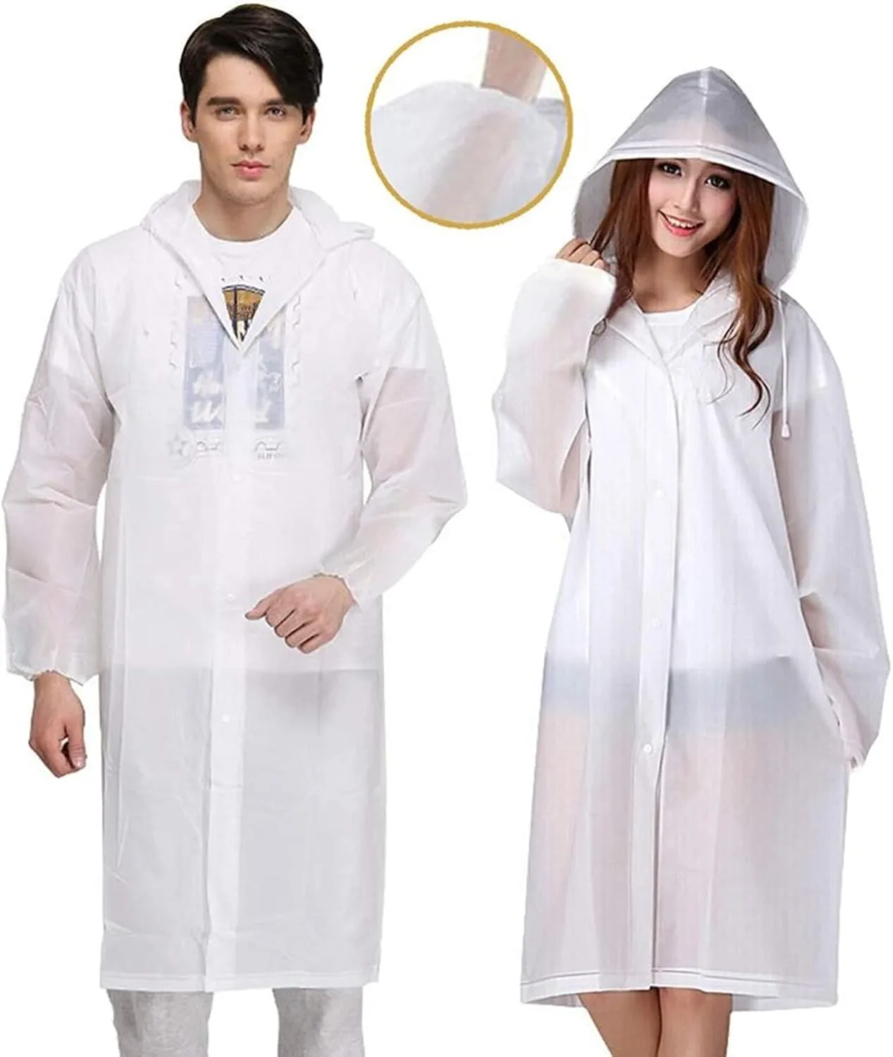 Adult Rain Poncho with Hood & Sleeves – White