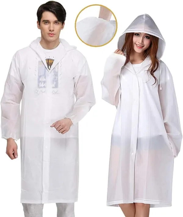 Wolvex Raincoats for Adults, Reusable Waterproof Rain Poncho Emergency Rain Coat with Hood and Sleeves, Lightweight EVA Rainwear, [ Pack of 1] Rain Coats for Men and Women (White)