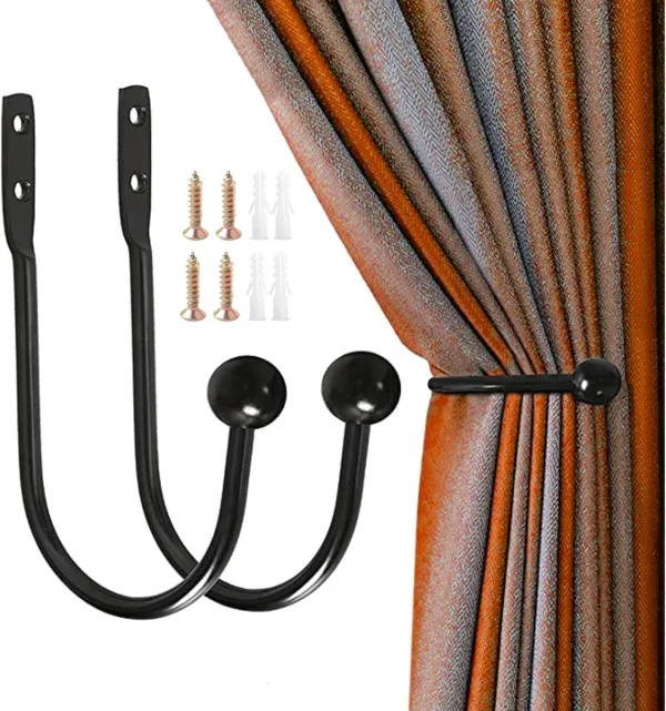 Metal Curtain Holdbacks, Pair, Black