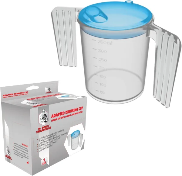 350ml Two-Handled Feeding Cup, Wide Spout – Blue Lid (2)
