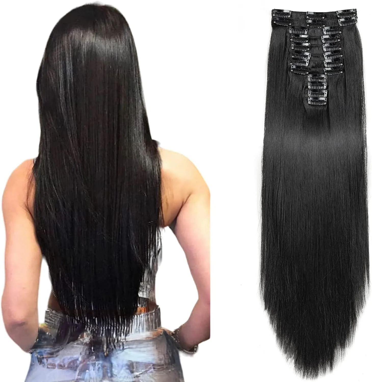 22" Straight Clip-In Hair Extensions, 12 Pcs