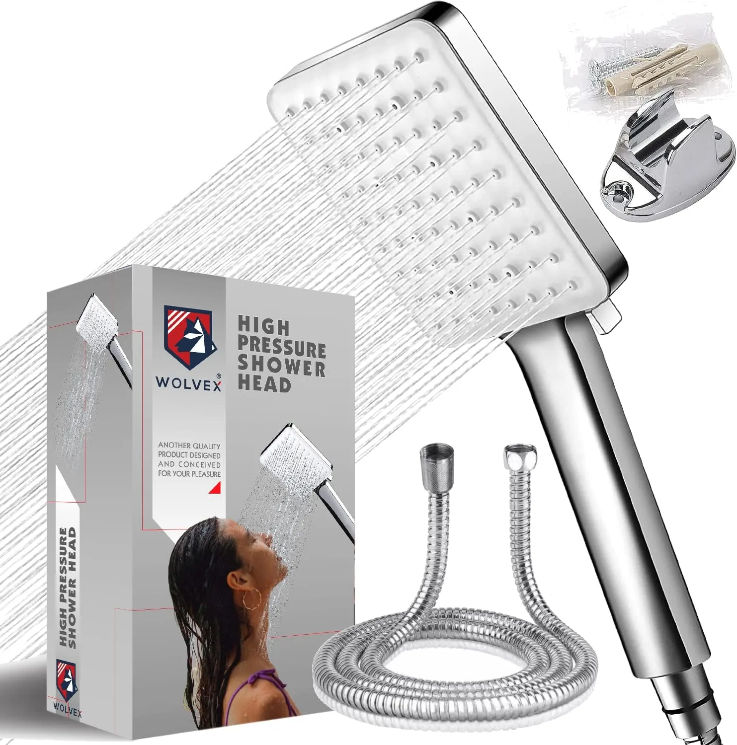 Square Shower Head & 2m Hose, 6 Modes