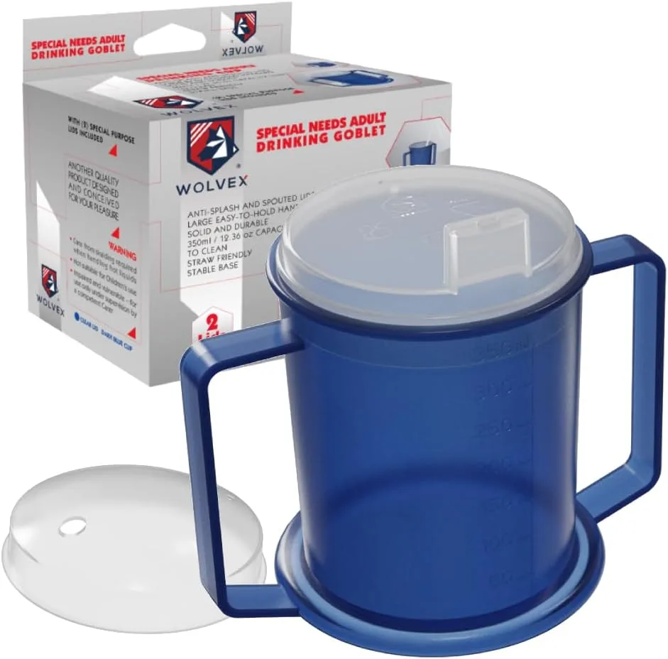 350ML Adult Drinking Cup Beaker with Handles & Anti Spill lids for Disabled Adults Dishwasher and Microwave Safe BPA, PVC and Latex Free