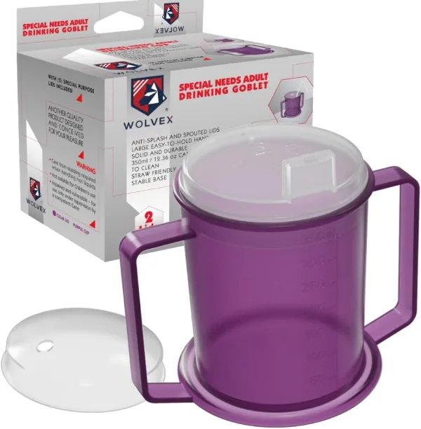 350ML Adult Drinking Cup Beaker with Handles & Anti Spill lids for Disabled Adults Dishwasher and Microwave Safe BPA, PVC and Latex Free