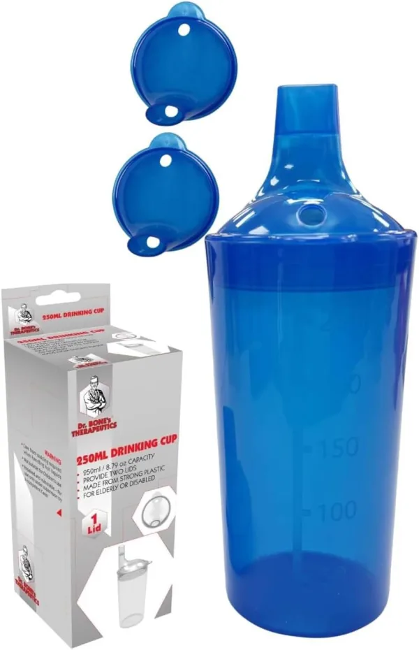 250ml Feeding Cup with 2 Lids & Straw Hole – Blue