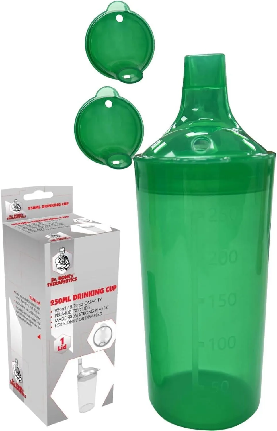 250ml Feeding Cup with 2 Lids & Straw Hole – Green