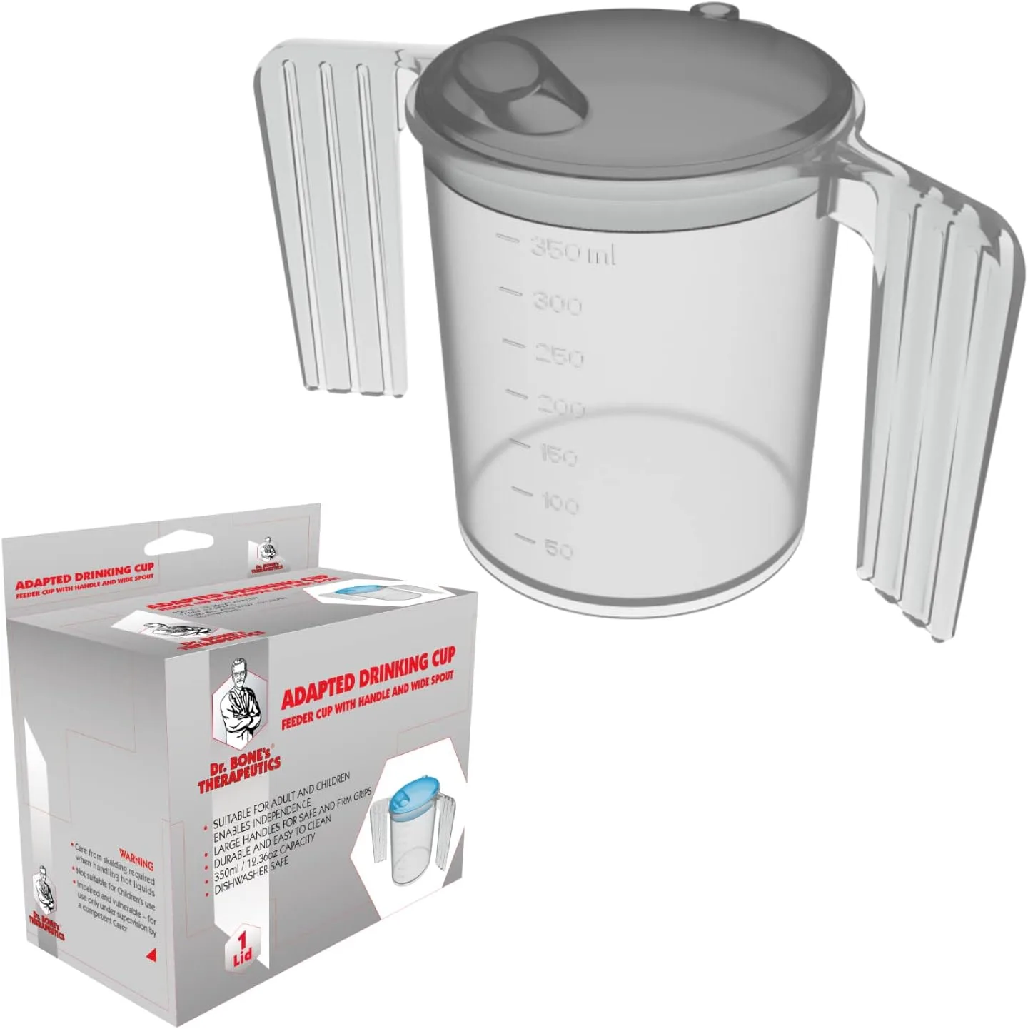 350ml Two-Handled Feeding Cup, Wide Spout – Grey Lid