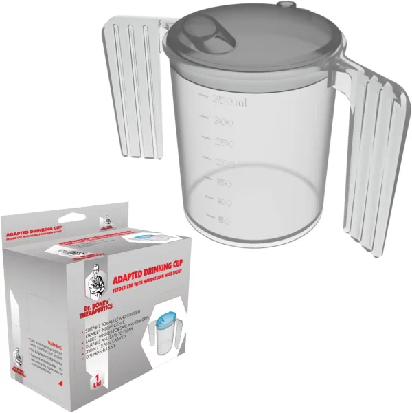 350ml Two-Handled Feeding Cup, Wide Spout – Grey Lid
