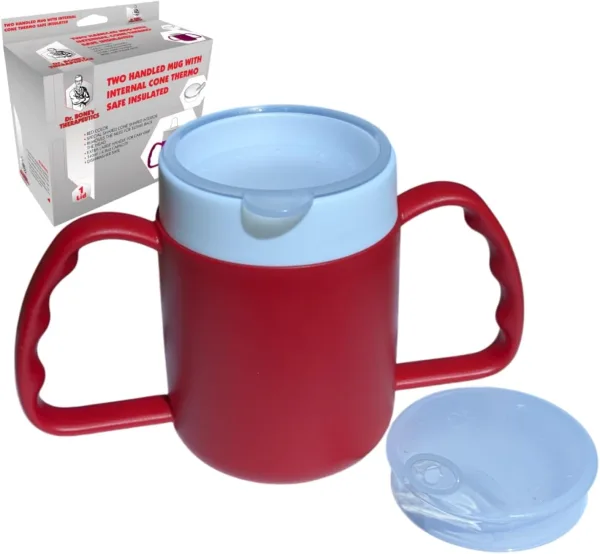140ml Two-Handled Cone Mug with 2 Lids – Red