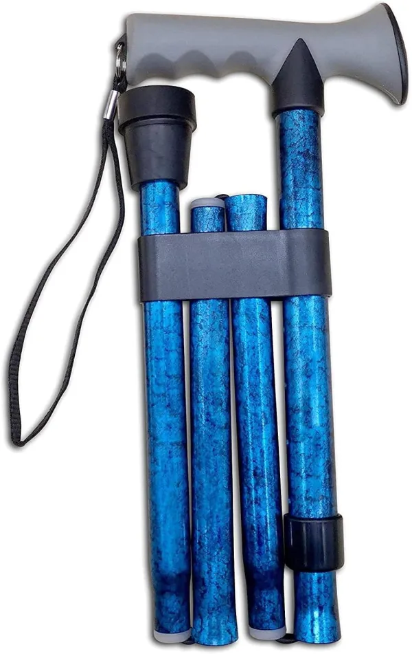 Folding Walking Stick with Gel Handle – Blue