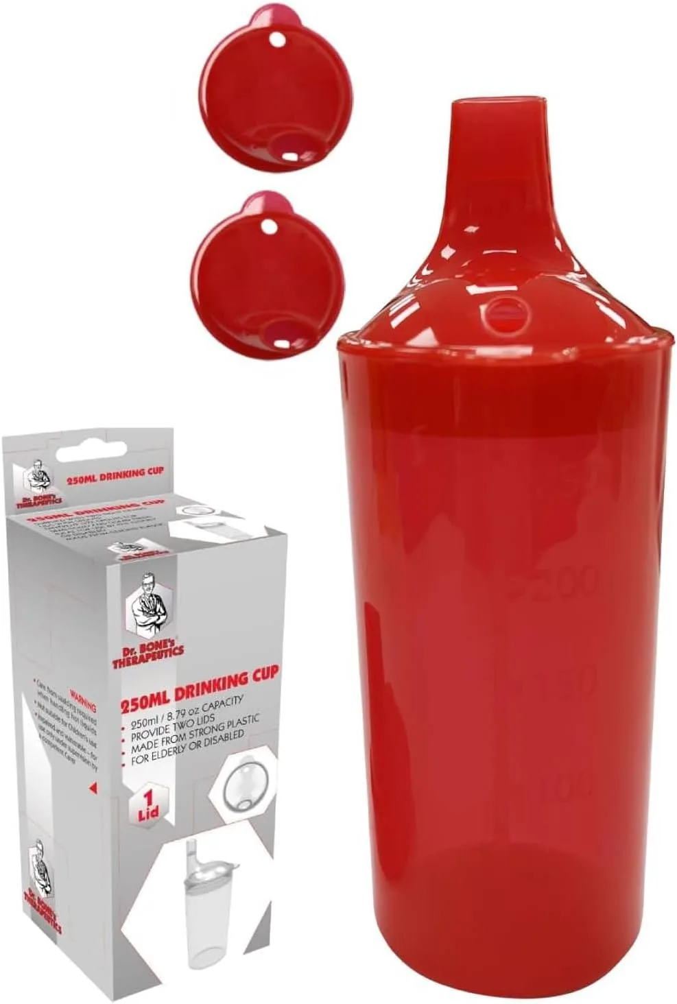 250ml Feeding Cup with 2 Lids & Straw Hole – Red