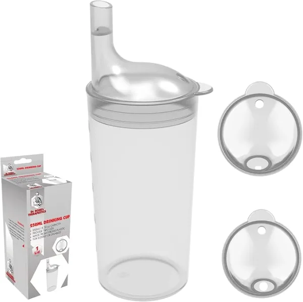 250ml Feeding Cup with 2 Lids & Straw Hole – Clear