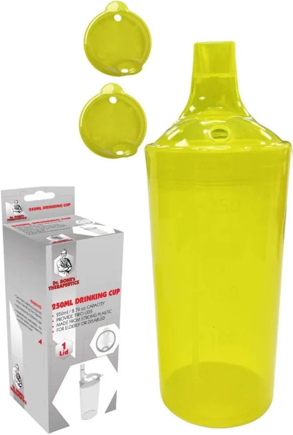 250ml Feeding Cup with 2 Lids & Straw Hole – Yellow