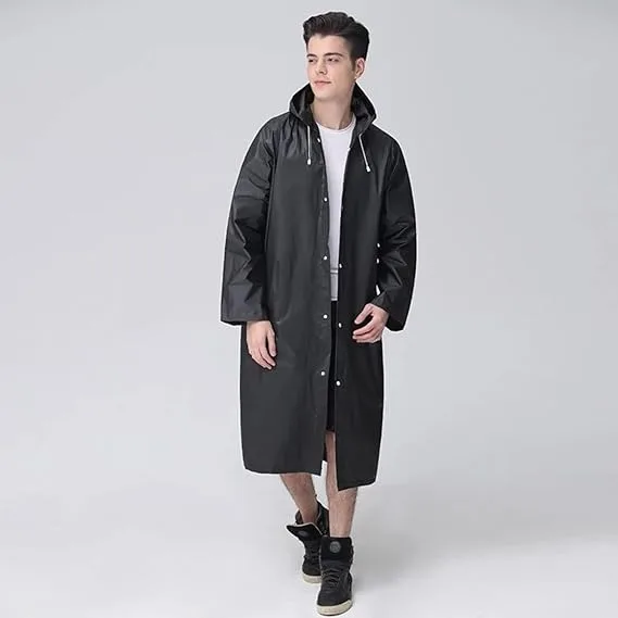 Adult Rain Poncho with Hood & Sleeves – Black
